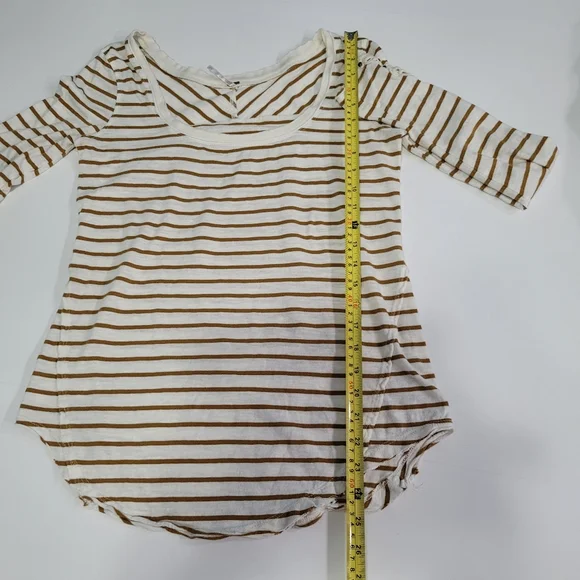 Free People Women's Size M Top White & Brown Striped - Picture 6 of 13